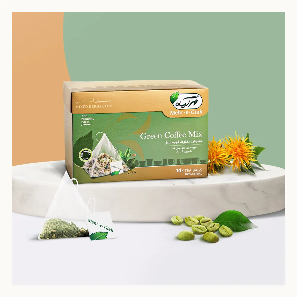 دمنوش Green Coffee Mix قهوه سبز، چای سبز و دارچین مهرگیاه ۱۴ تی‌بگ