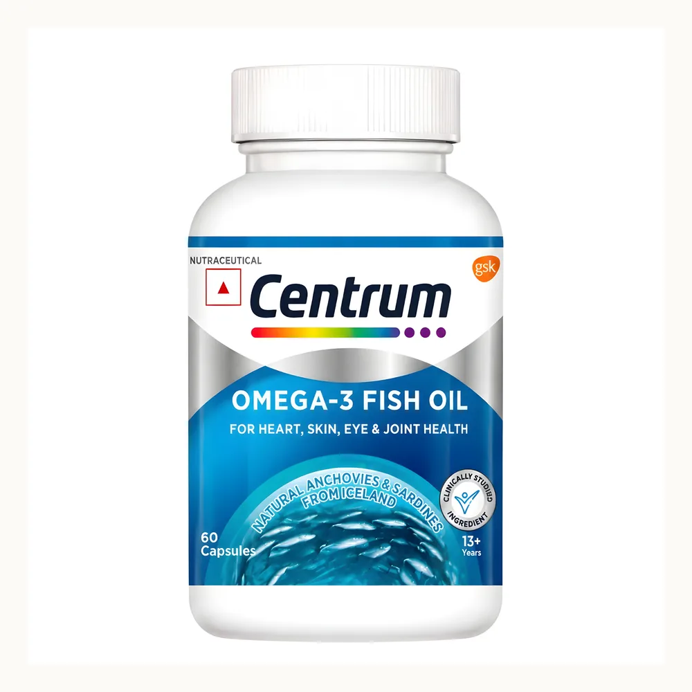 کپسول امگا ۳ روغن ماهی Centrum مقدار ۱۰۰۰ میلی‌گرم بسته ۶۰ عددی