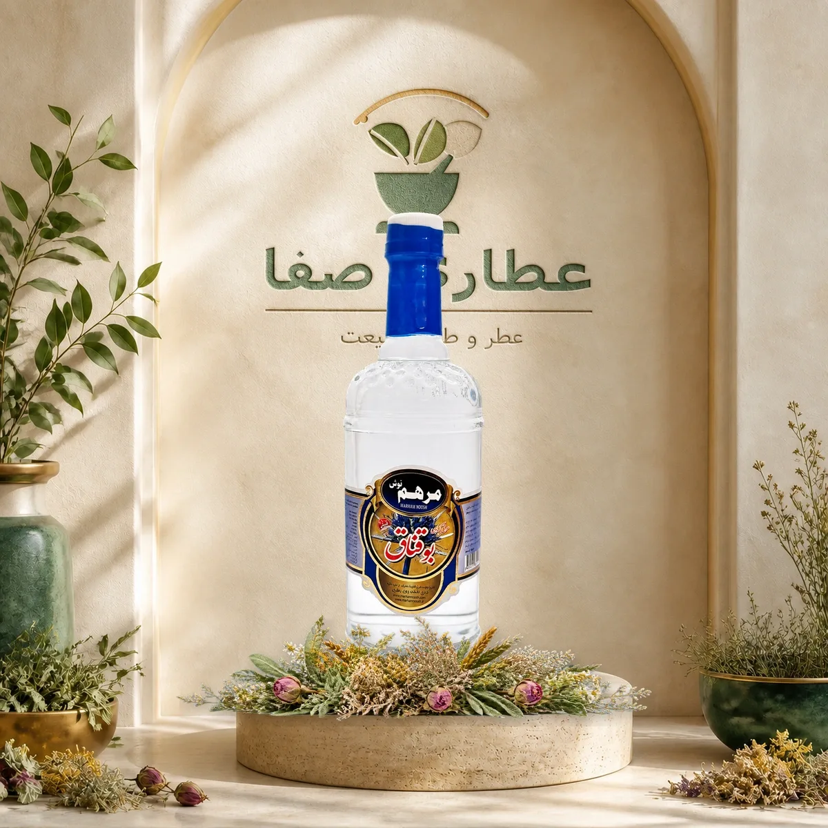 تصویر طراحی‌شده عرق بوقناق مرهم نوش یک لیتر در عطاری صفا